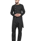 Black Plain Linen Kurta Pajama
