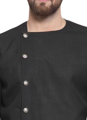 Black Plain Linen Kurta Pajama 2