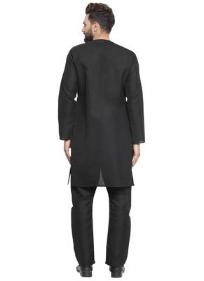 Black Plain Linen Kurta Pajama 4