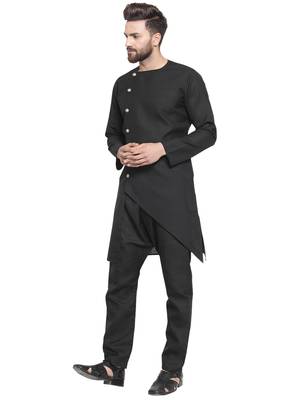 Black Plain Linen Kurta Pajama 5