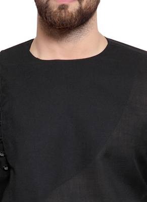 Black Plain Linen Kurta Pajama 2