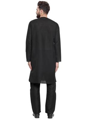 Black Plain Linen Kurta Pajama 4