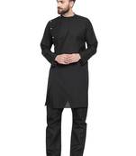 Black Plain Linen Kurta Pajama