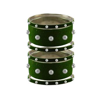 Dark Green Moti Stud Brass Bangle 1