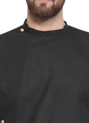 Black Plain Linen Kurta Pajama 2