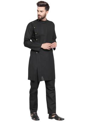 Black Plain Linen Kurta Pajama 3