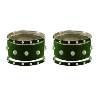 Dark Green Moti Stud Brass Bangle 2
