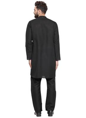 Black Plain Linen Kurta Pajama 4