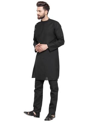 Black Plain Linen Kurta Pajama 5