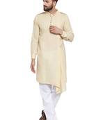 Beige Plain Linen Kurta Pajama