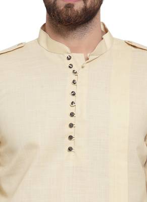 Beige Plain Linen Kurta Pajama 2