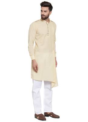 Beige Plain Linen Kurta Pajama 4