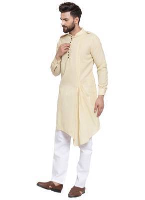 Beige Plain Linen Kurta Pajama 5