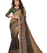 Brown Embroidered Silk Saree With Blouse