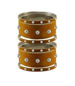 Dark Brown Moti Stud Brass Bangle