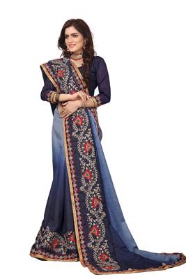Blue Embroidered Silk Saree With Blouse 2