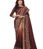 Brown Embroidered Silk Saree With Blouse