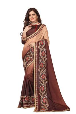 Brown Embroidered Silk Saree With Blouse 2