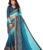 Blue Embroidered Silk Saree With Blouse