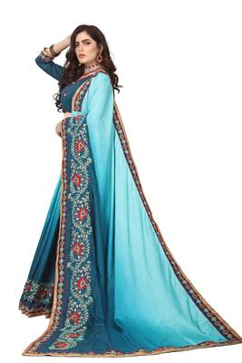 Blue Embroidered Silk Saree With Blouse 2