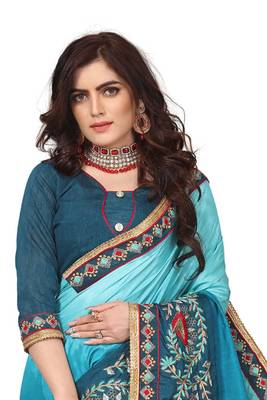 Blue Embroidered Silk Saree With Blouse 3