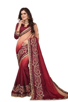 Maroon Embroidered Silk Saree With Blouse 1