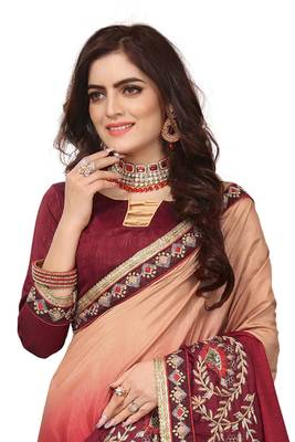 Maroon Embroidered Silk Saree With Blouse 3