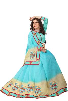 Sky Blue Embroidered Cotton Silk Saree With Blouse 2