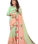 Green Embroidered Cotton Silk Saree With Blouse