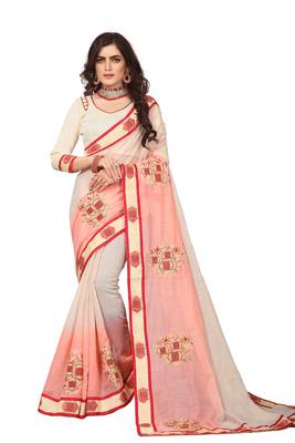 Cream Embroidered Cotton Silk Saree With Blouse 1