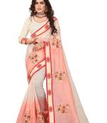 Cream Embroidered Cotton Silk Saree With Blouse