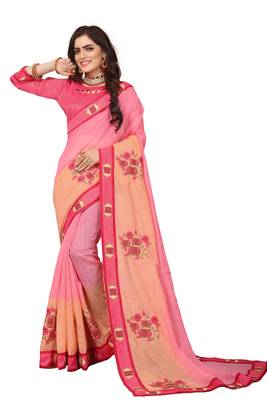 Pink Embroidered Cotton Silk Saree With Blouse 1