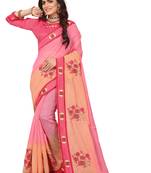 Pink Embroidered Cotton Silk Saree With Blouse