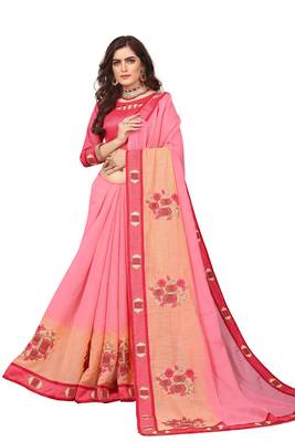 Pink Embroidered Cotton Silk Saree With Blouse 2