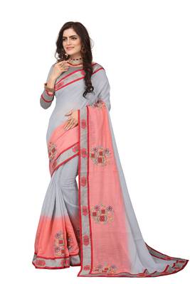 Grey Embroidered Cotton Silk Saree With Blouse 1