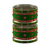 Green Stone Stud Brass Bangle