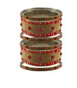 Light Brown  Stone Stud Brass Bangle