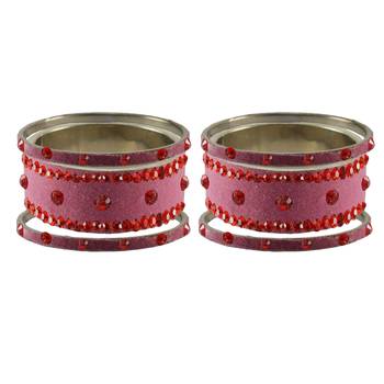 Dark Pink Stone Stud Brass Bangle 2