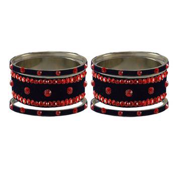 Dark Blue Stone Stud Brass Bangle 2