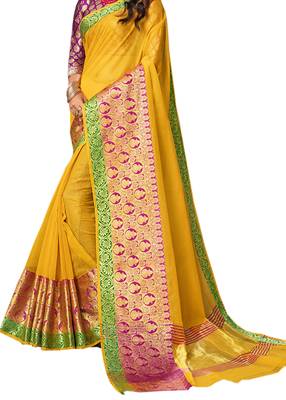 Yellow woven cotton silk saree with blouse 2