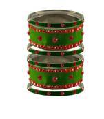 Green Stone Stud Brass Bangle