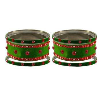 Green Stone Stud Brass Bangle 2