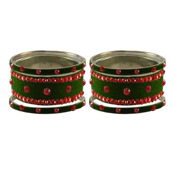 Dark Green Stone Stud Brass Bangle 2