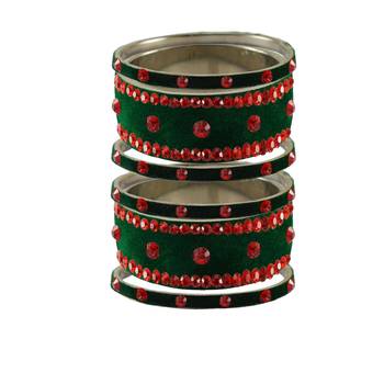 Green Stone Stud Brass Bangle 1