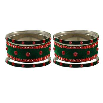 Green Stone Stud Brass Bangle 2