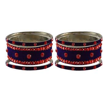 Dark Blue Stone Stud Brass Bangle 2