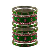 Green Stone Stud Brass Bangle