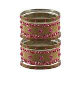 Light Brown  Stone Stud Brass Bangle