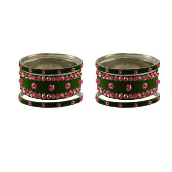 Dark Green Stone Stud Brass Bangle 2