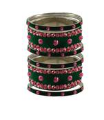 Green Stone Stud Brass Bangle